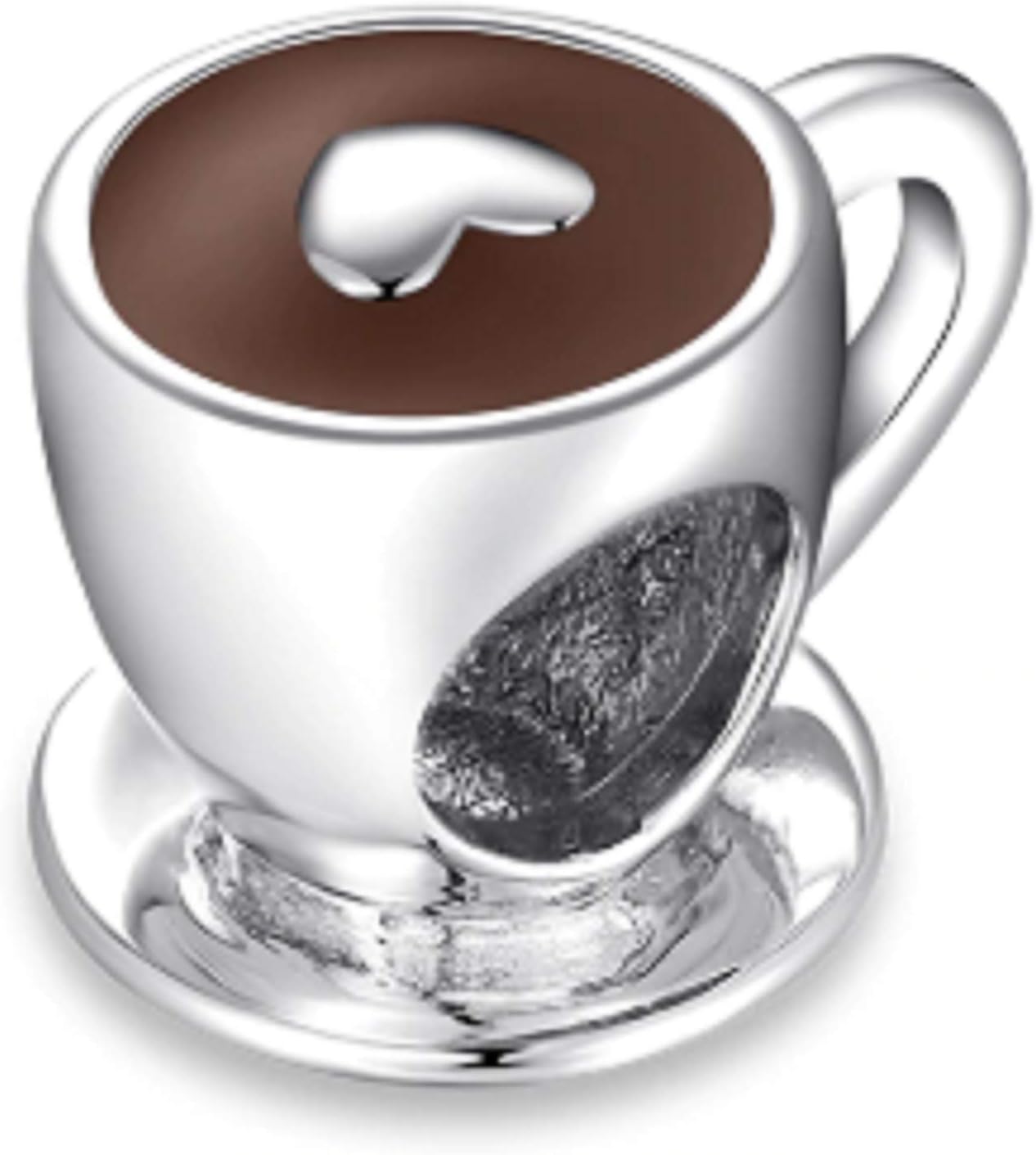 EVESCITY 925 Silver Love Cup of Coffee Tea Lovers Heart Marshmallow Sterling Charm Bead Pendant For Charms Bracelets Best Jewelry Gifts for Her Holiday Women Family Wife BFF Birthday