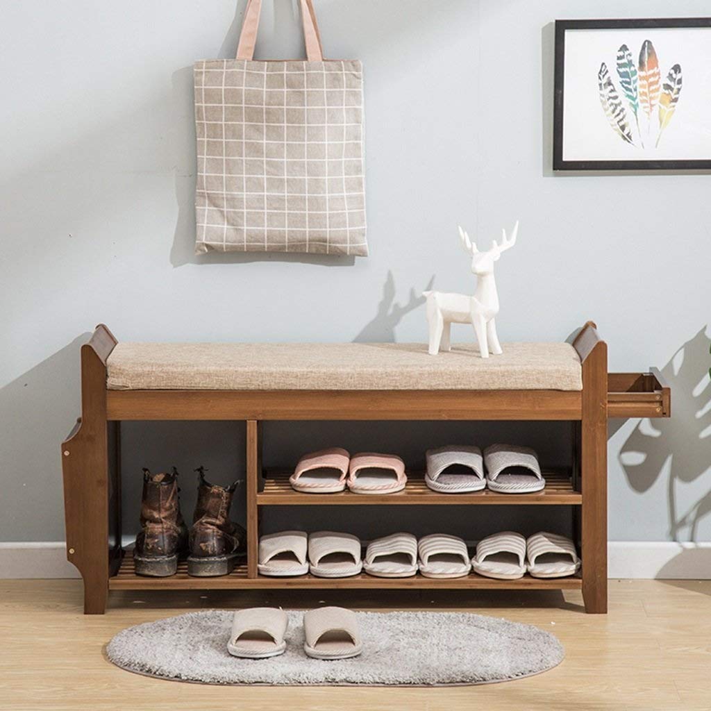 Can Sit Sofa Hocker Schuhregal Schuhe Bank Pantoffel Aufbewahrung Stiefel Organizer Schrank Stehend Vliesstoffabdeckung Kleine stapelbare Regale Holz Bambus Edelstahl (Size : 78.5 * 29.5 * 49.5cm) Küche, Haushalt & Wohnen