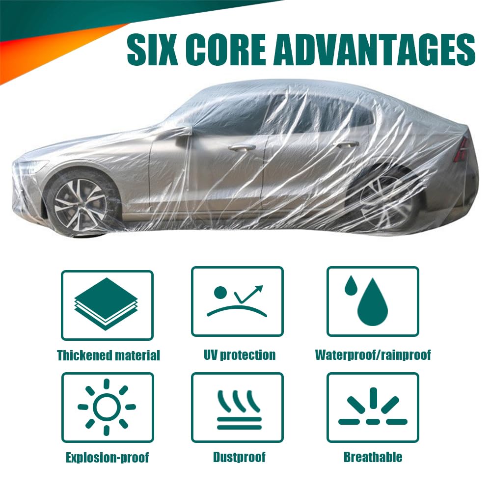 QZTYTY 2PCS Disposable Car Cover Waterproof Car Cover Universal Rain Dust Garage Cover with Elastic Band 11 48X19 — view 3