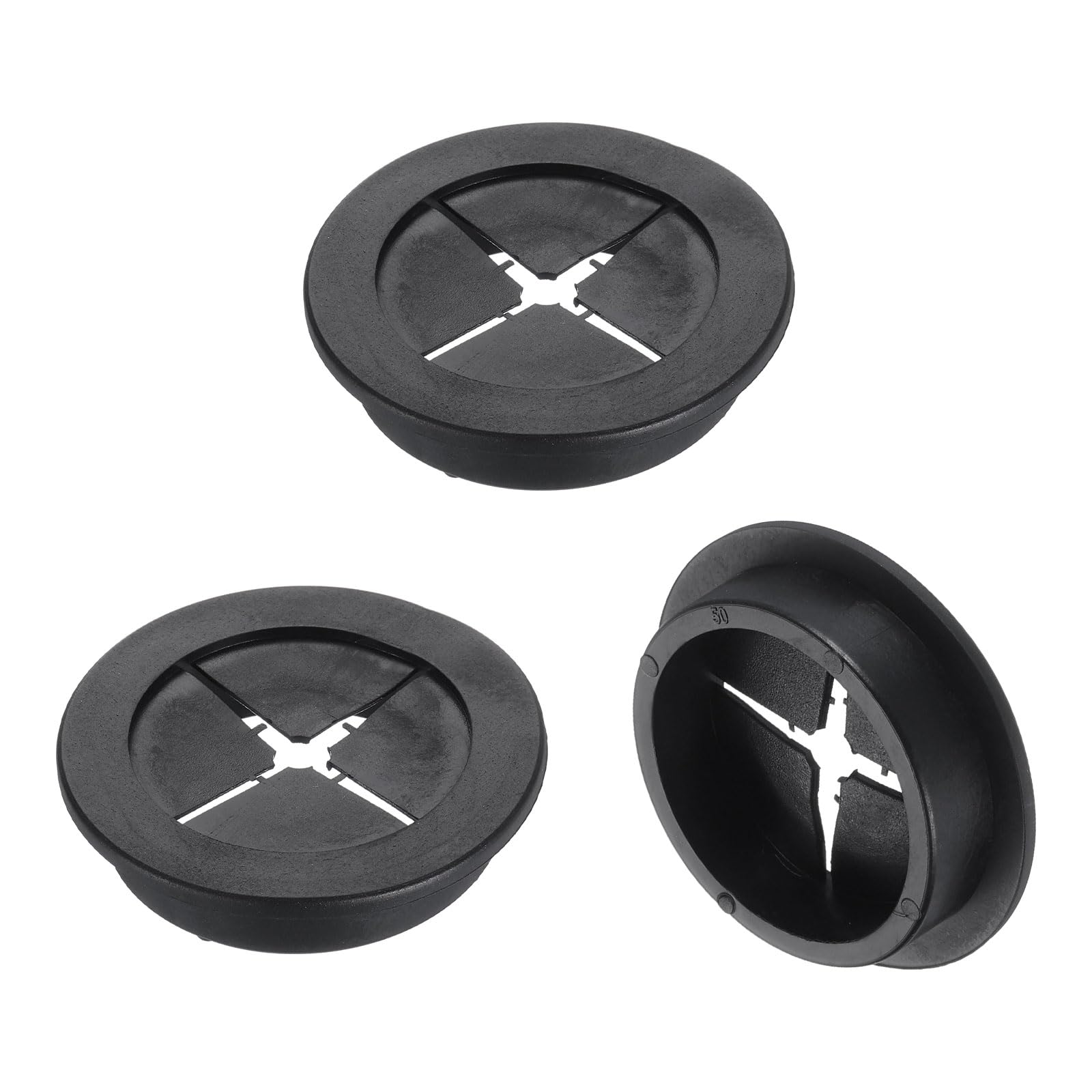 sourcing map 3 Pcs Cable Cord Grommet, 2" Inch (50mm) Desk Grommet Flexible Rubber Grommets Wire Hole Cover Pass Through for Office Computer Desk Wire Organizer, Black