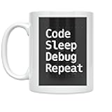 Coder Coffee Mug - Code Sleep Debug Repeat Design - 11 oz White Ceramic - Minimalist Style