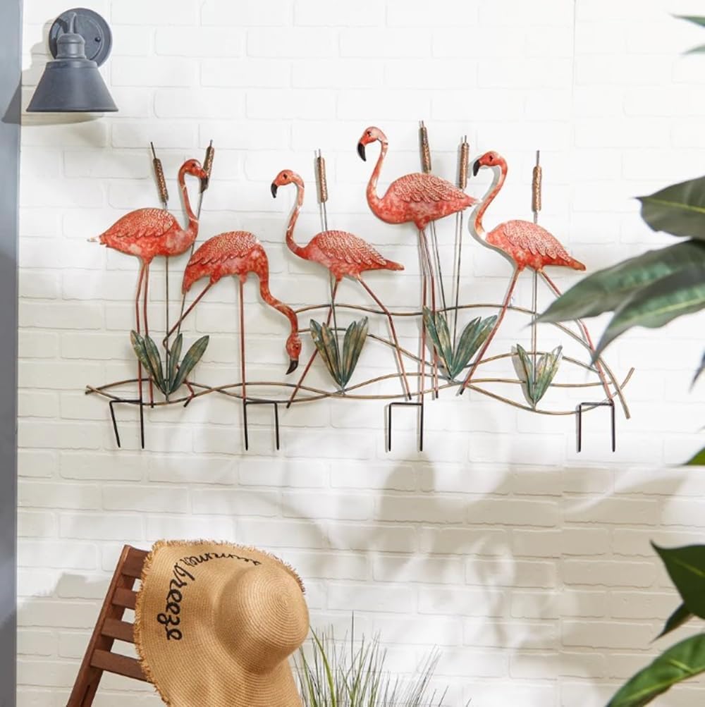 NYW Multi Flamingo Garden Stake Iron Yard Decoration