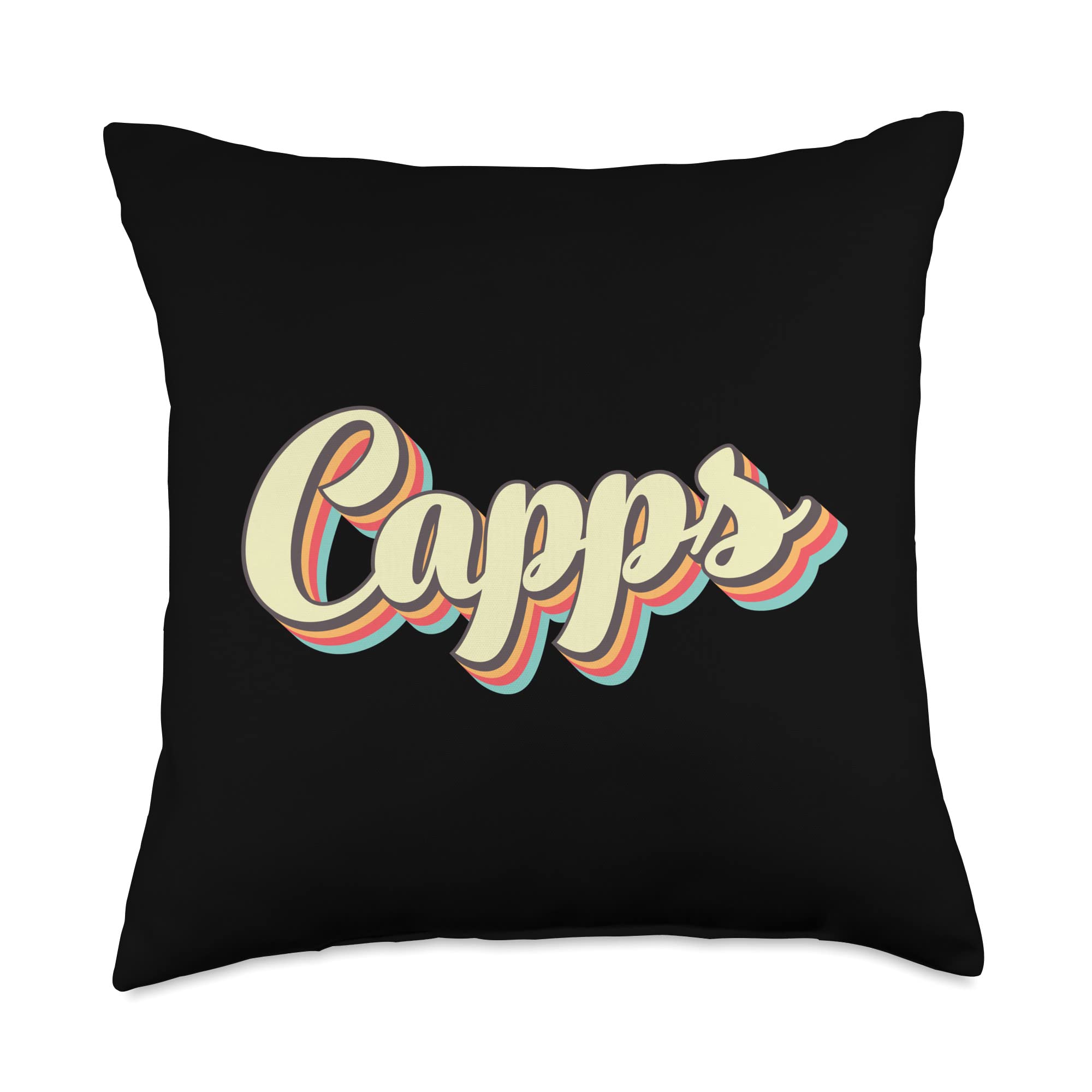 Capps Tshirt Retro Art Baseball Font Vintage Throw Pillow, 18x18, Multicolor