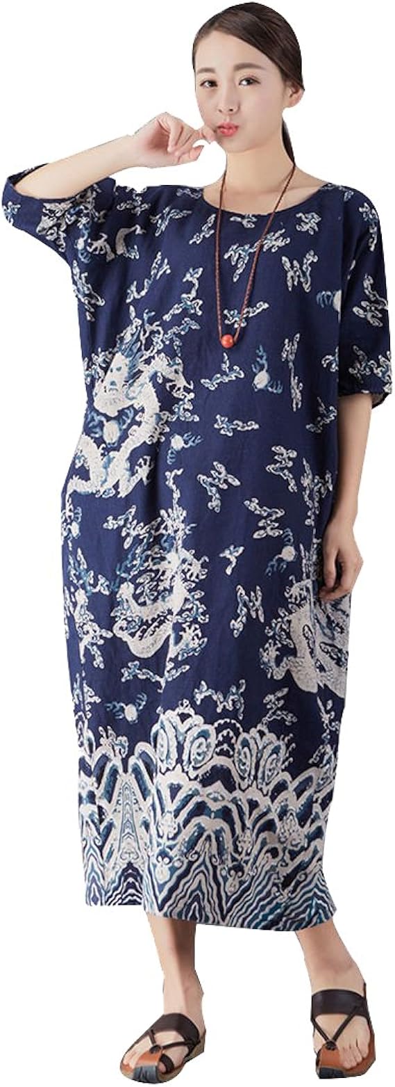 YUHEYUHE Women's Casual Loose Soft Summer Printed Retro Maxi Linen Cotton Dresses Amazon.ca