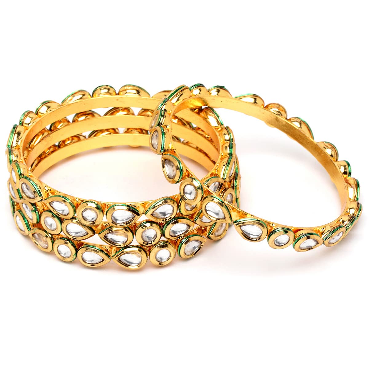Karatcart Set of 4 Gold Plated Round and Drop Shape Polki Kundan Studded Bangles for Women (B0BT9SM2QN) Amazon Price History, Amazon Price Tracker