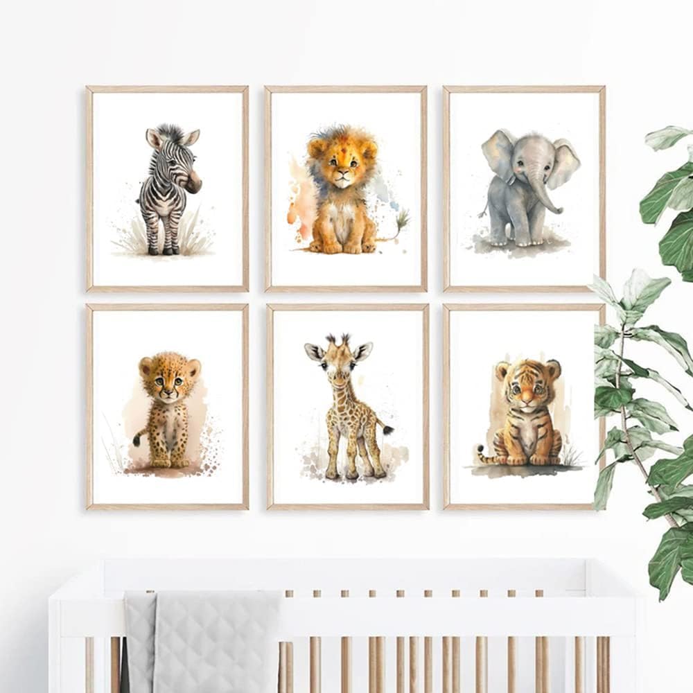 Lot De 3 Affiches Animaux De La Forêt - 30x40cm Posters Savane Enfant Lion Éléphant Girafe - Décoration Murale Chambre Bébé Fille Garçon