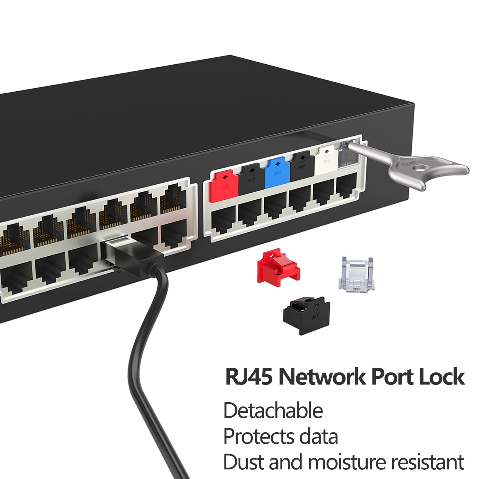 72 cerraduras de puerto RJ45 con 3 llaves, bloqueo de puerto RJ45/bloqueador de polvo, tapa antipolvo RJ45, protector de enchufes de puerto hembra, dispositivos de puerto RJ45 compatibles (gris)