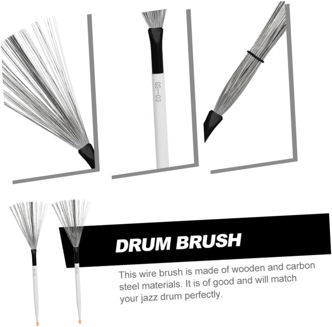 BESPORTBLE 1 Pair Carbon Steel Wire Drum Brush for Jazz Drums Retractable Handle for Beginners and Youth Bands Durable Percussion Instrument Accessory