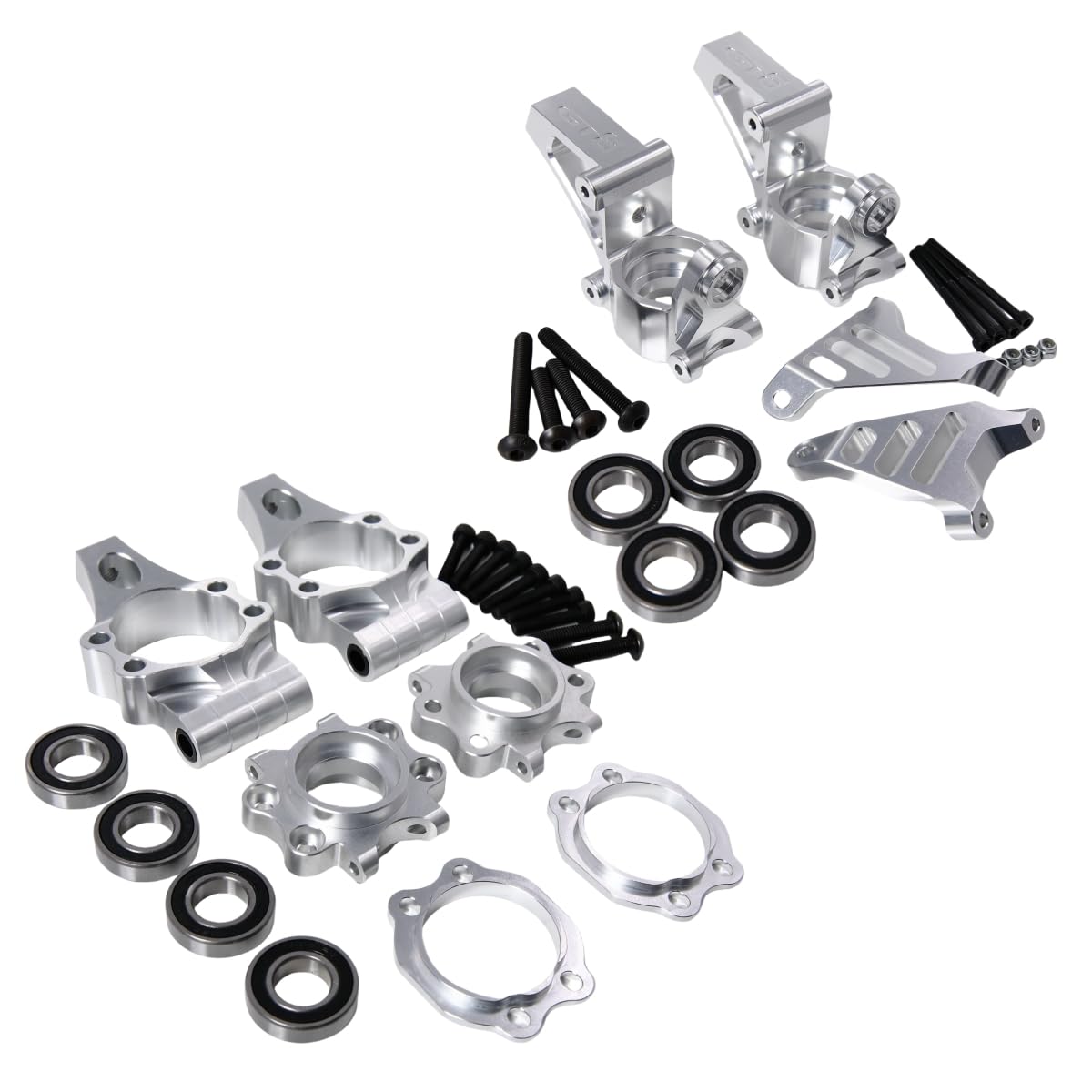 Photo 1 of GTBRacing CNC Aluminum Front Rear Wheel Hub Carrier C-Hub Mount Sets for 1:5 RC Car HPI KM Rovan Baja 5B 5T 5SC Buggy Truck Part (Silver Design 2)
