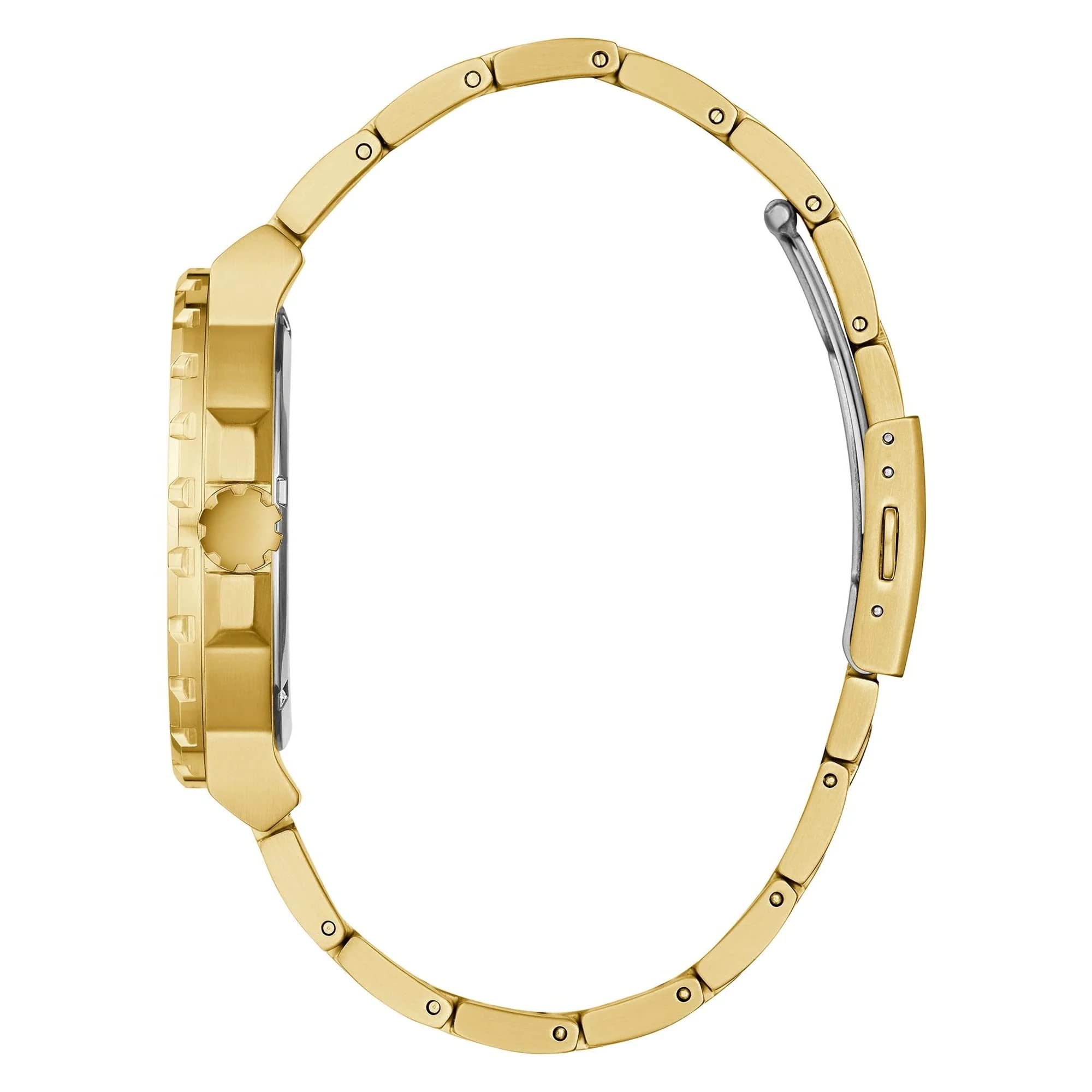 GUESS Reloj deportivo para hombre inspirado en el buceo de 44 mm, esfera negra y caja de acero inoxidable en tono plateado