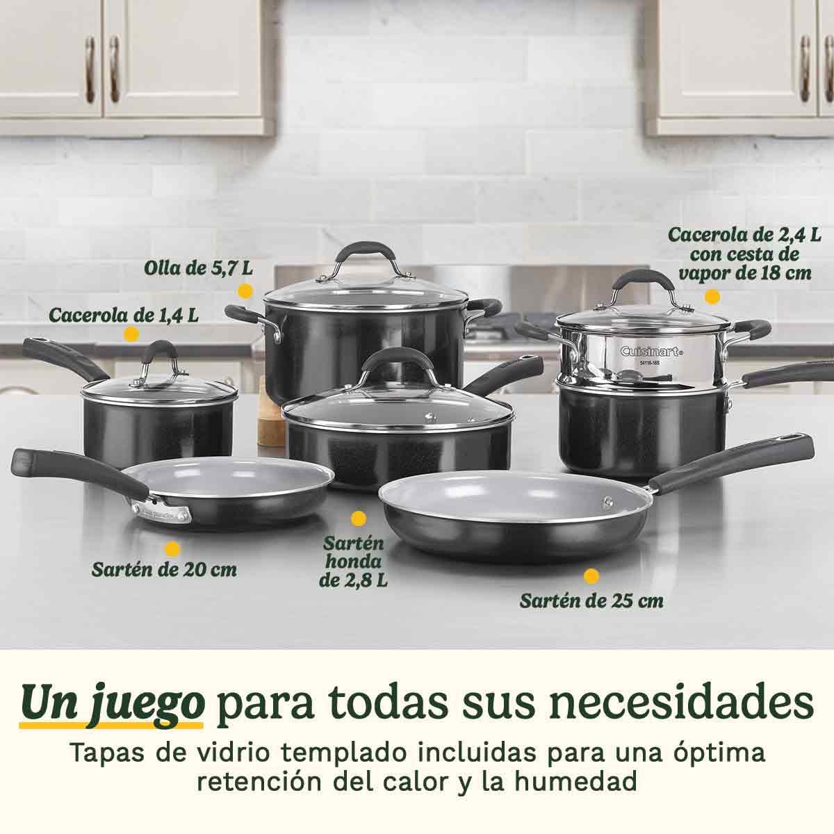 Cuisinart Ceramica XT - Juego de utensilios de cocina antiadherentes | Juego de 11 ollas y sartenes | Cerámica antiadherente de titanio | para todas las cocinas incluyendo inducción | Sin PFAS | Tapas