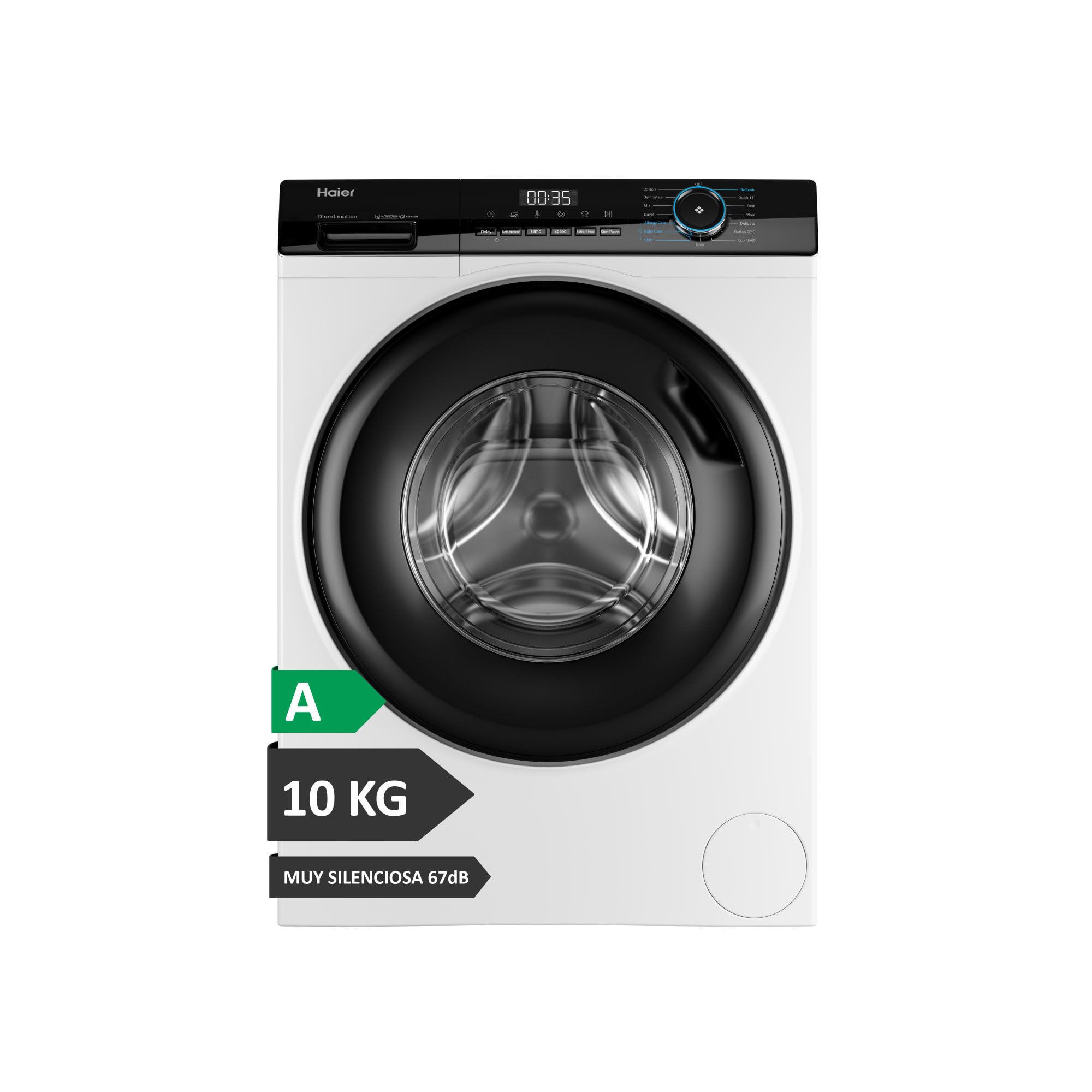 Haier I-Pro Series 3 HW100-B14939-IB Washing Machine Front Load 10 kg, Steam Function, Motor Direct Motion, Antibacterial Treatment, 1400 RPM, Delayed End, Automatic KG Detector, 15 Programs, White Energy Label