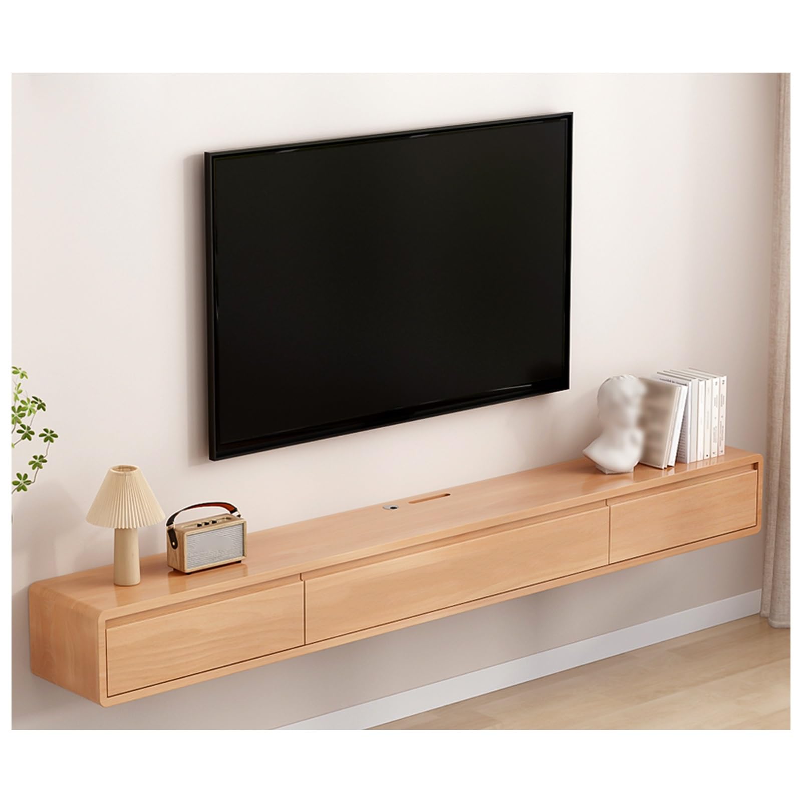 Table console multimédia blanche de 120 cm pour cacher les fils du salon