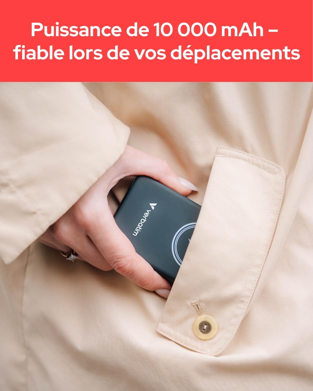 Verbatim Magnetic Power Bank 10000mAh Wireless Charger 15W 20W PD per USB-C, Powerbank Petit et Magnétique pour iPhone 15, 14, 13, 12, Pro, Max, iPad, Noir