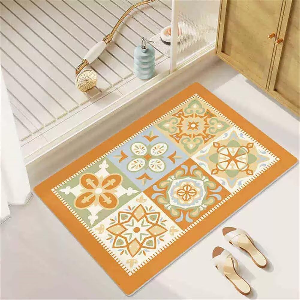 Tapis salle de bain diatomite jaune 100x160 cm, grand tapis fin lavable et absorbant