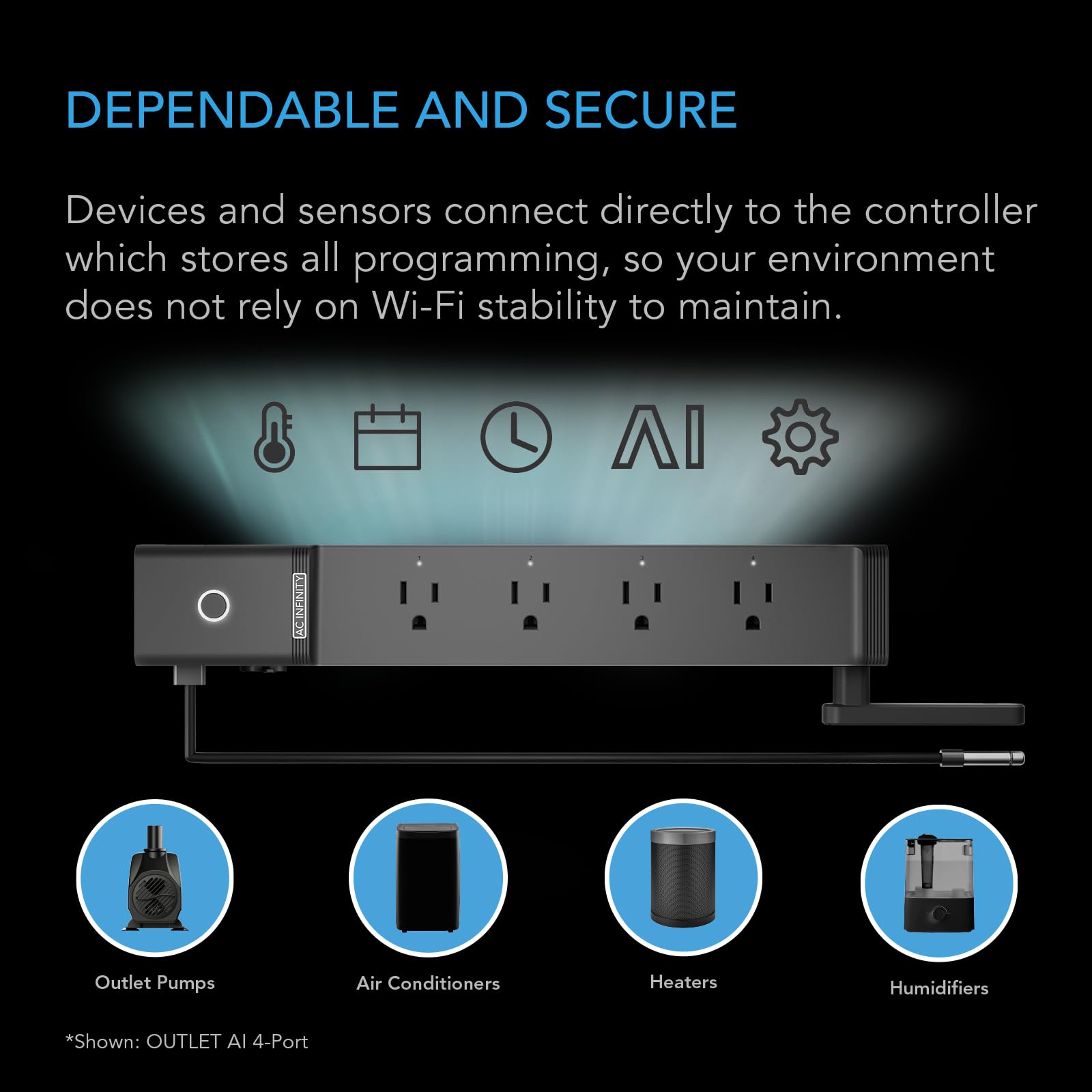 AC Infinity Outlet AI, Environment Controller, Smart WiFi Power Strip, Dual-Zone Temperature Humidity, Individual Control 4 Plugs, AI Targeting, Thermostat Greenhouse Aquarium Terrarium Home, 1800W - image 6