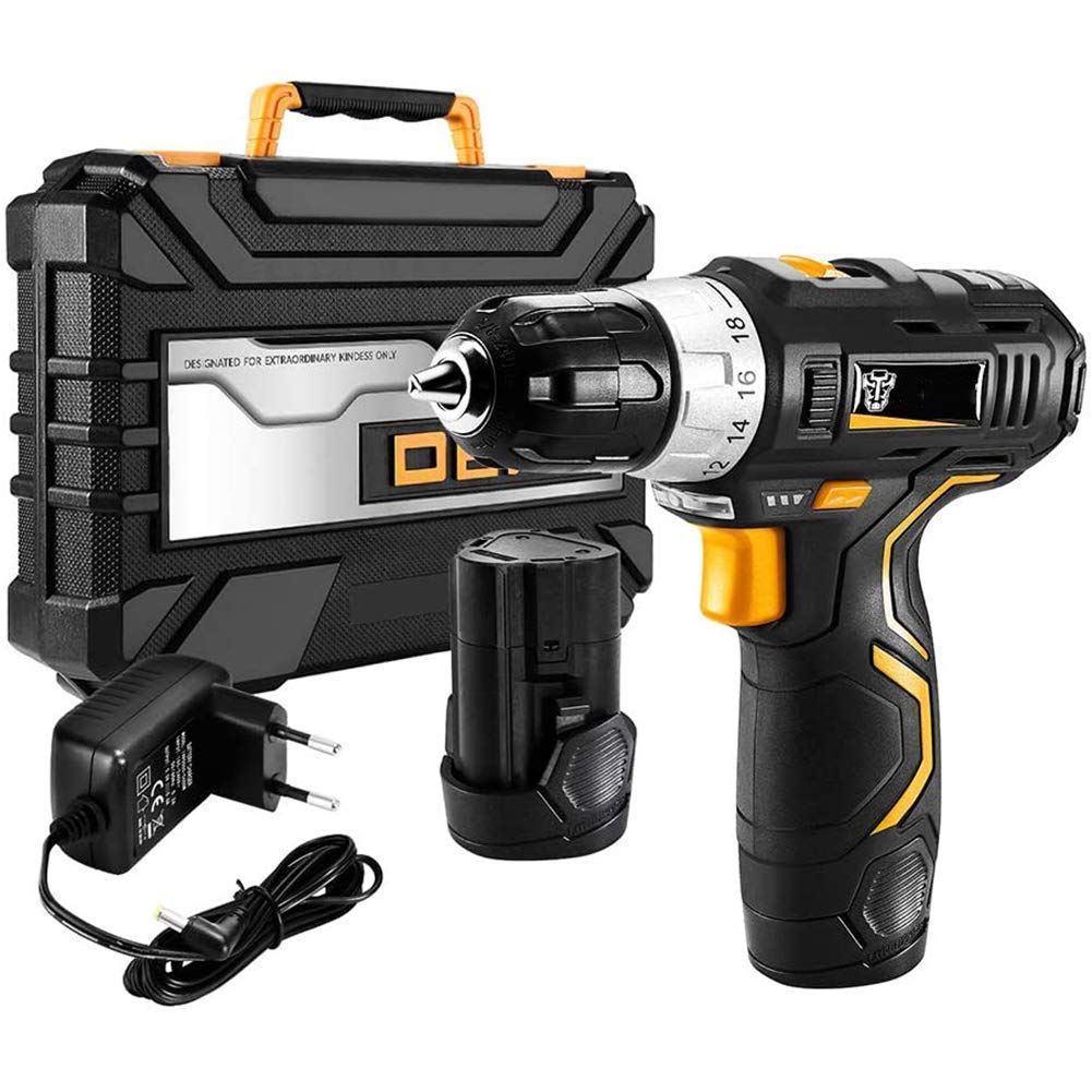 Trapano avvitatore a batteria professionale 12V, cacciavite elettrico, utensili per la lavorazione del legno fai-da-te Batterie agli ioni di litio Coppia massima 32Nm, 2 velocità p