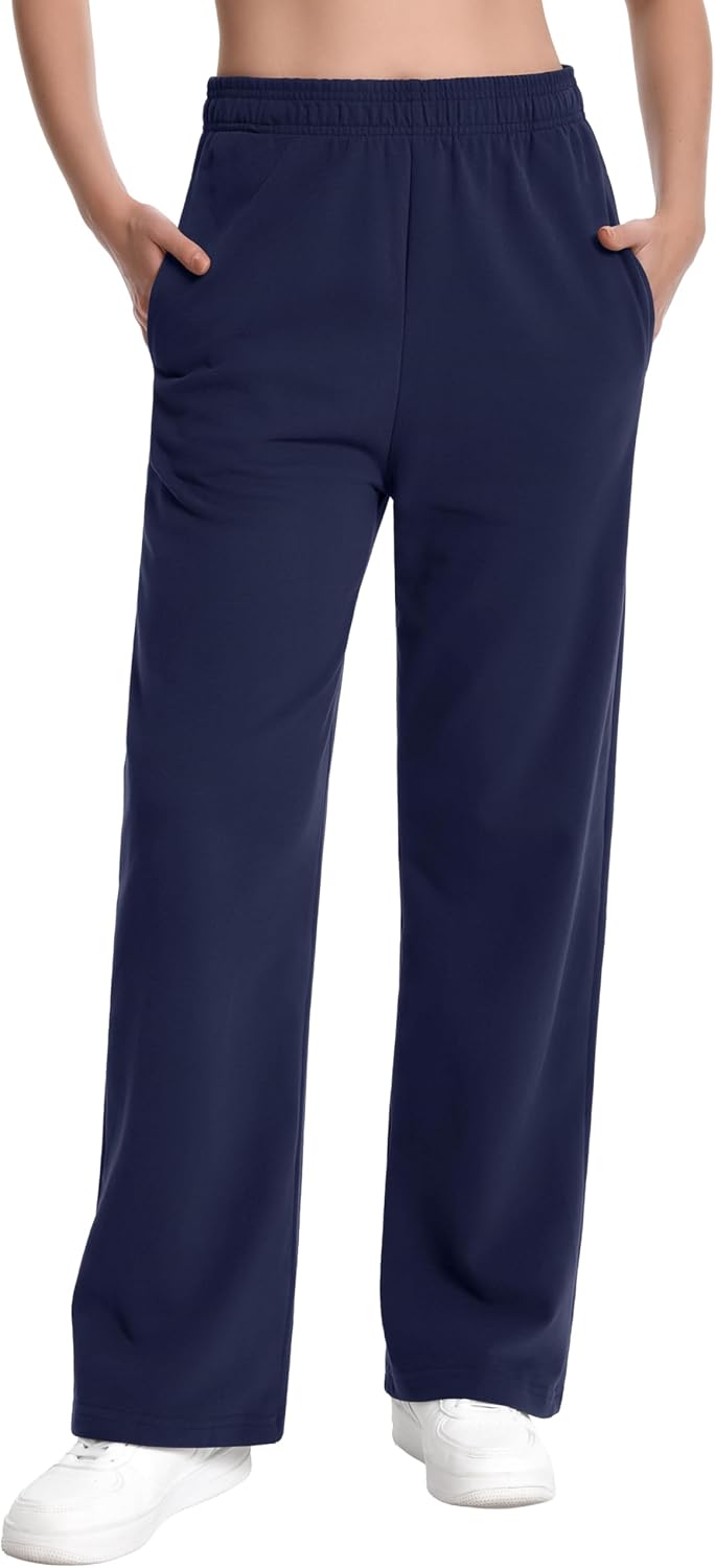 Auriviz Womens Straight Leg Sweatpants Comfy Interior Drawstring Sweat Pants High Waist Casual Track Pants with Pockets