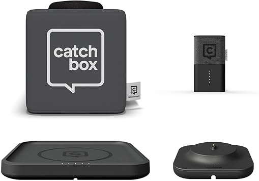 Catchbox Plus Pro Throwable Microphone System with 1 Grey Cube, 1 Black Clip, 1 Wireless Charger, and 1 Dock