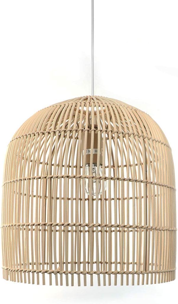 Horsmile Rattan Pendant Light - Hand Woven Linear Chandelier, Basket Light Fixture, 13.8" W x 13.8" D x 13.8" H, with Cord 62 Inches, Rattan Pendant Lamp Shade