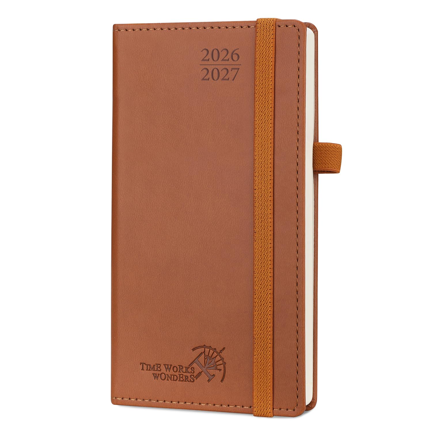 POPRUN 2026-2027 Academic Pocket Diary Week to View Slim (16.5x9 cm) 17 Months (Aug'26 - Dec'27) Small PU Leather Cover 26/27 Mid Year Weekly Planner for Bag(Brown)
