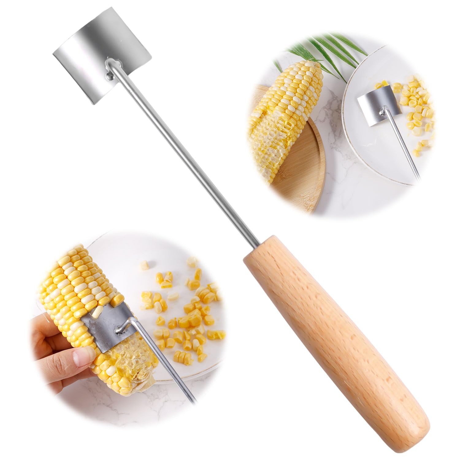 Corn Peeler for Corn on The Cob, Stainless Steel Stripper Kernel Remover Planer Scraper Husker Sheller for Corn with Wooden Handle Corn Cob Cutter Thresher for Home Kitchen Dining Gadgets Accessories