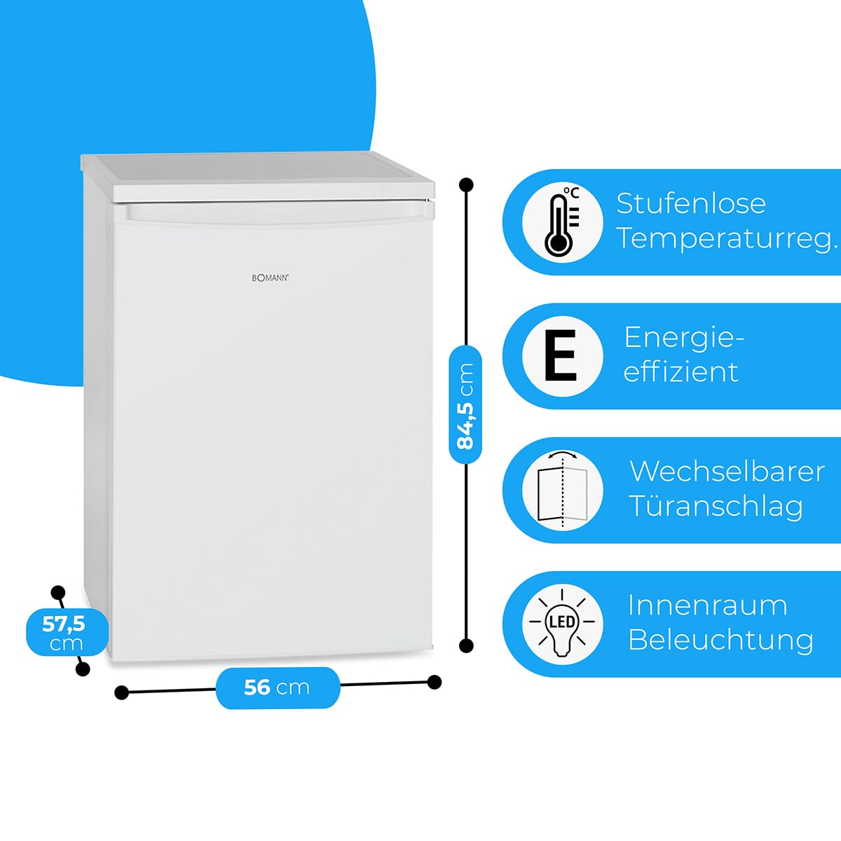 Bomann KS 2184 monoporta Libera Installazione Bianco 119 L KS 2184, Libera Installazione, Bianco, Destra, R600a, Vetro, 119 L