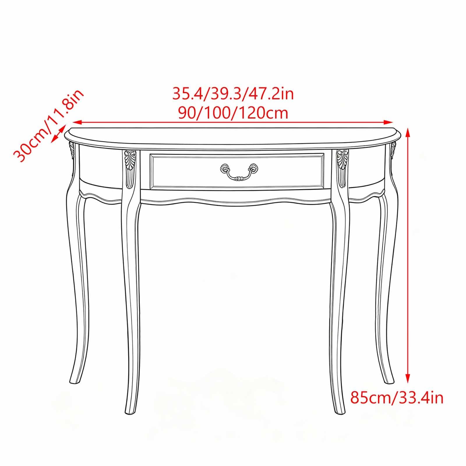 Console Entrée Demi-Lune en Bois Massif avec Tiroirs de Rangement