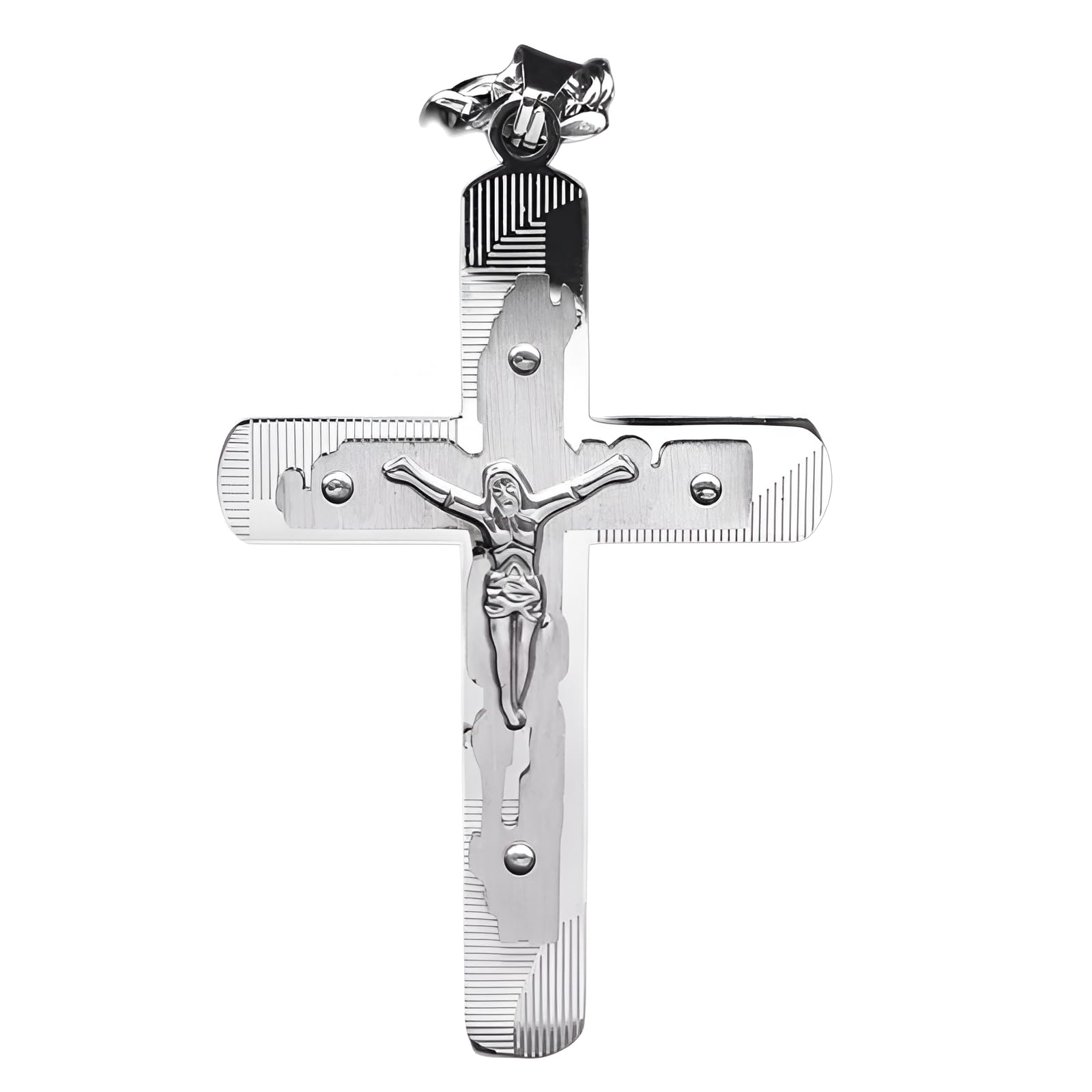 HHRLCH Christliche Kruzifix-Halskette aus 925er-Sterlingsilber für Männer, Religion-Kreuz-Halskette mit Jesus darauf – Hip-Hop-Kruzifix-Anhänger für Männer, Jesus-Kreuz-Halskette für