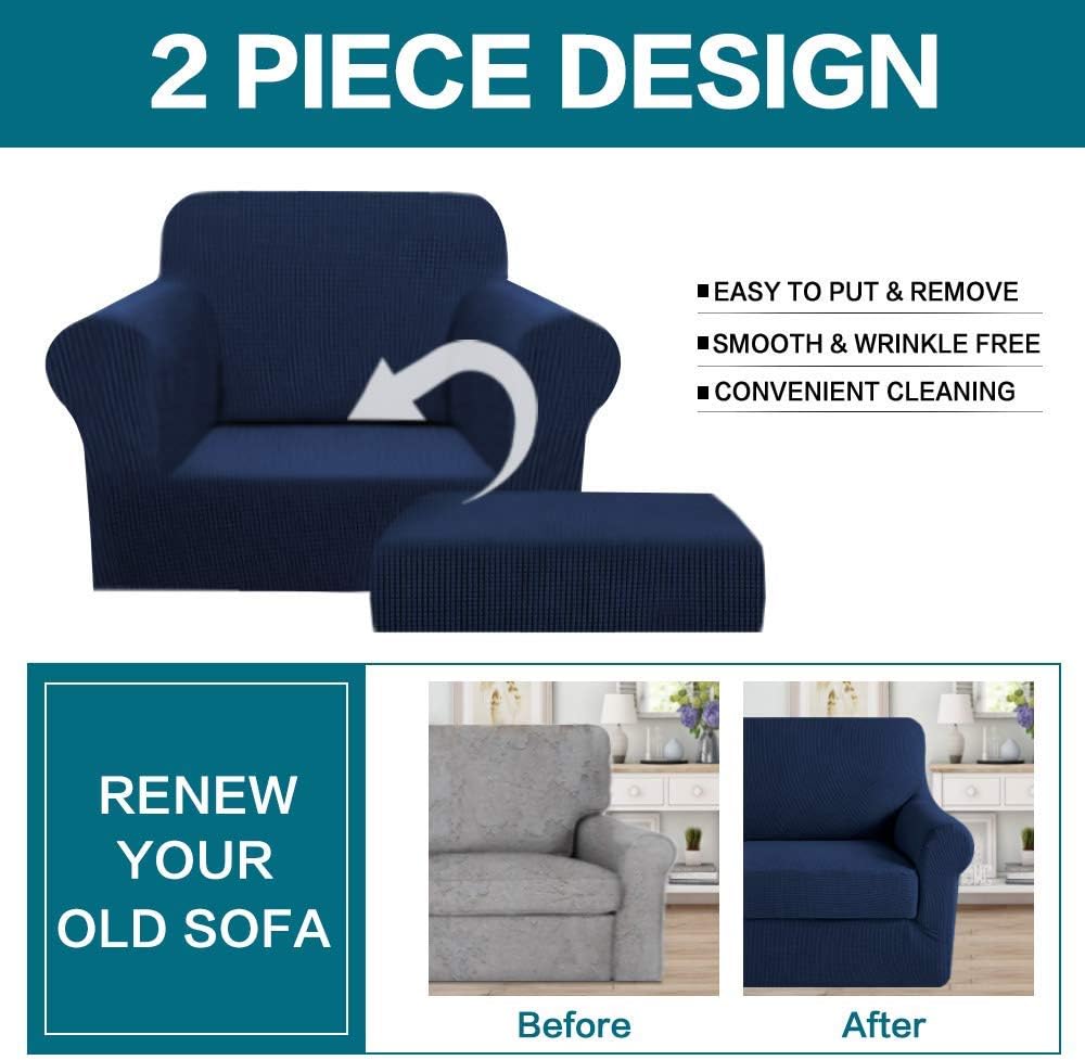 Turquoize 2 Piece Stretch Chair Covers Bundle 3 Piece Stretch Loveseat Covers Individual Seat Cushion Covers, Navy