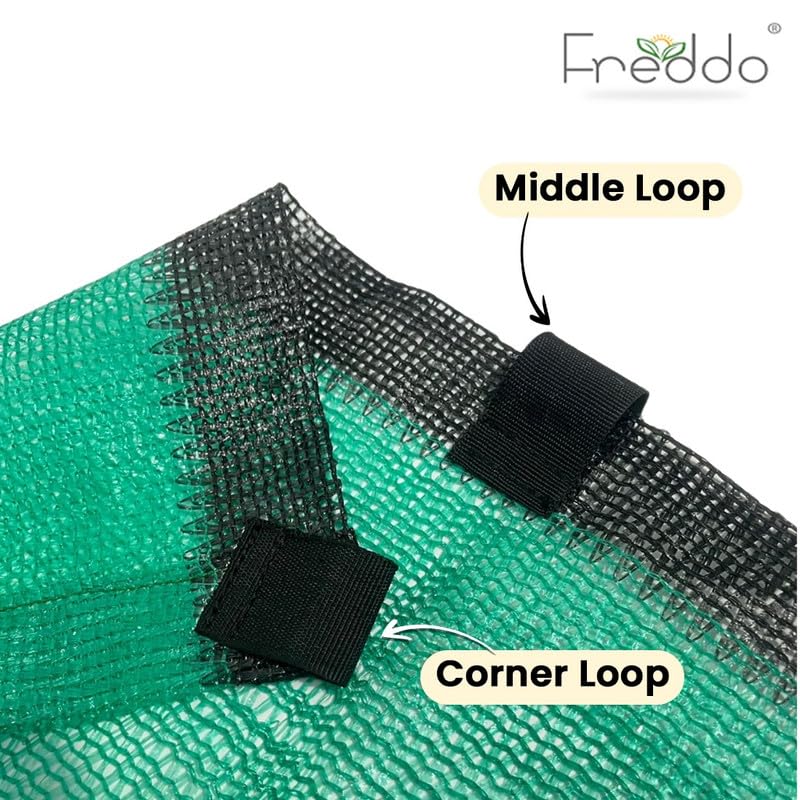 Image of FREDDO- 5 x 6 Ft 50% Green Shade Net with PP Loops | UV Stabilized HDPE Sun Shade Net for Garden, Plants & Nursery | Heat & UV Protection for Balcony, Terrace, Farming & Outdoor-Pack of 1 Piece