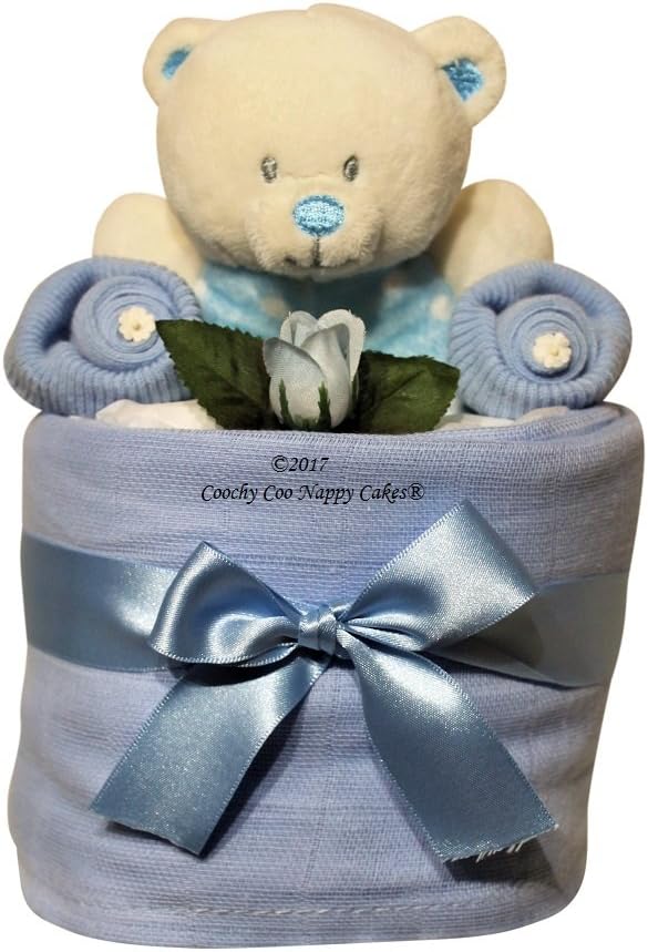Baby Boy Blue Ring Rattle Nappy Cake Gift - FREE Delivery