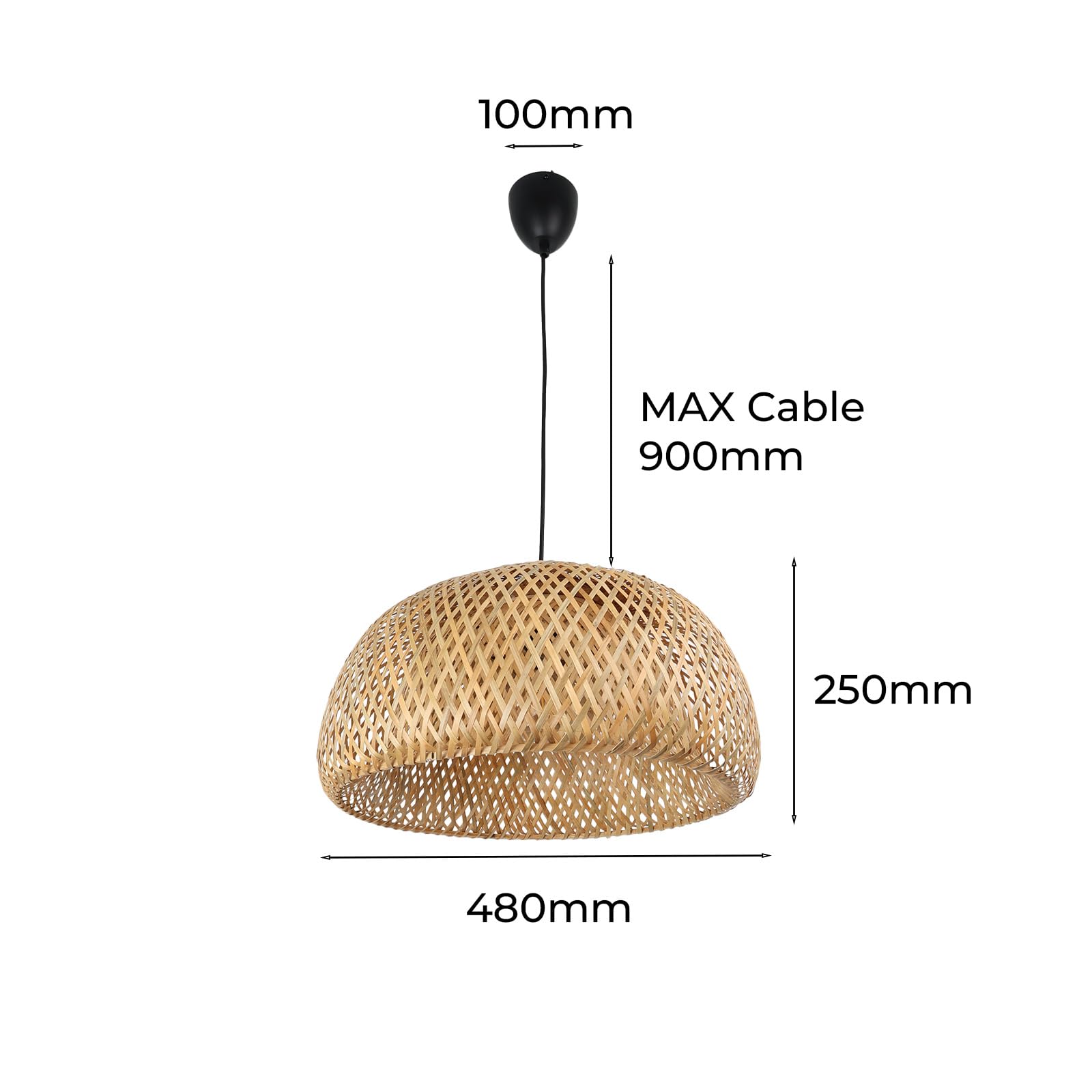 Alpinaluz Lámpara Colgante de Mimbre Beige ø480mm con Pantalla Doble Capa en Forma de Hemisferio, Portalámpara de Madera E27, Cable Negro Ajustable, Perfecta para Salón, Comedor y Dormitorio Interior