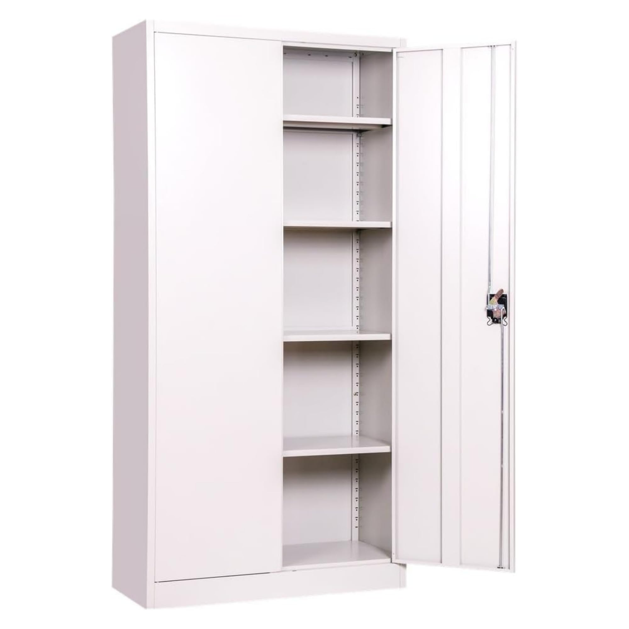MMT Metal Storage Cabinet, 2 Door Lockable Office Storage Cupboard, Tall Grey Unit 4 Adjustable Shelves, 185cm Office Furniture, Office Cabinet with Lock, for Warehouse, Workshop, Garage Tool Cabinet