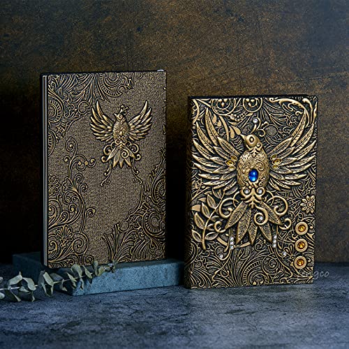 Embossed Leather Journal Writing Notebook - Antique Handmade Leather Daily Notepad Sketchbook, Travel Diary & Notebooks To Write In, Phoenix Gift For Men & Women, With Golden Classic Pen, (Bronze) #TOP4