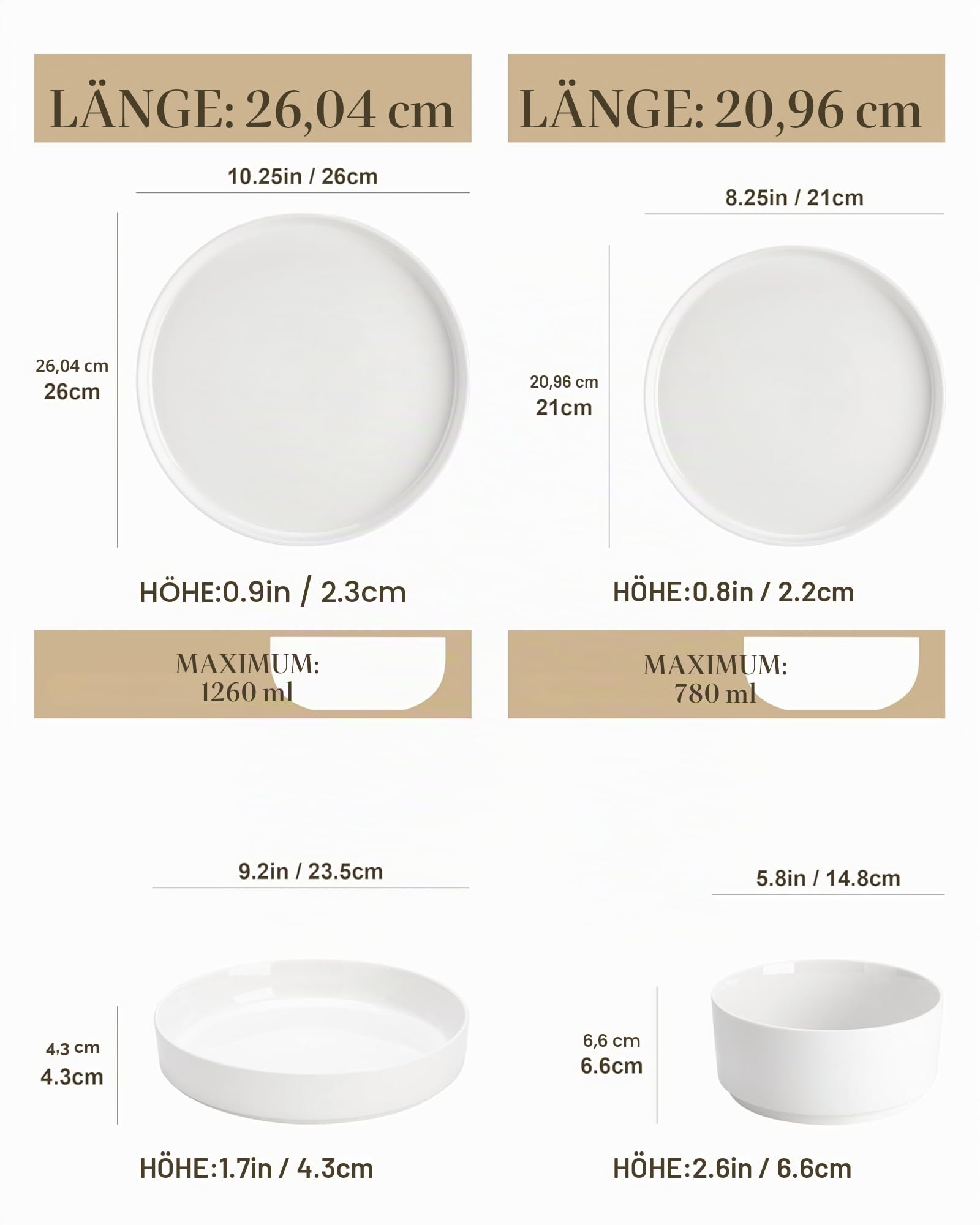 MALACASA Geschirrset 6 Personen, 24-tlg Modernes weißes Porzellan Geschirr Set, Schüssel- und Teller Set inkl. Speiseteller, Frühstücksteller, Suppenteller, Müslischalen, LEAH Tafelservice