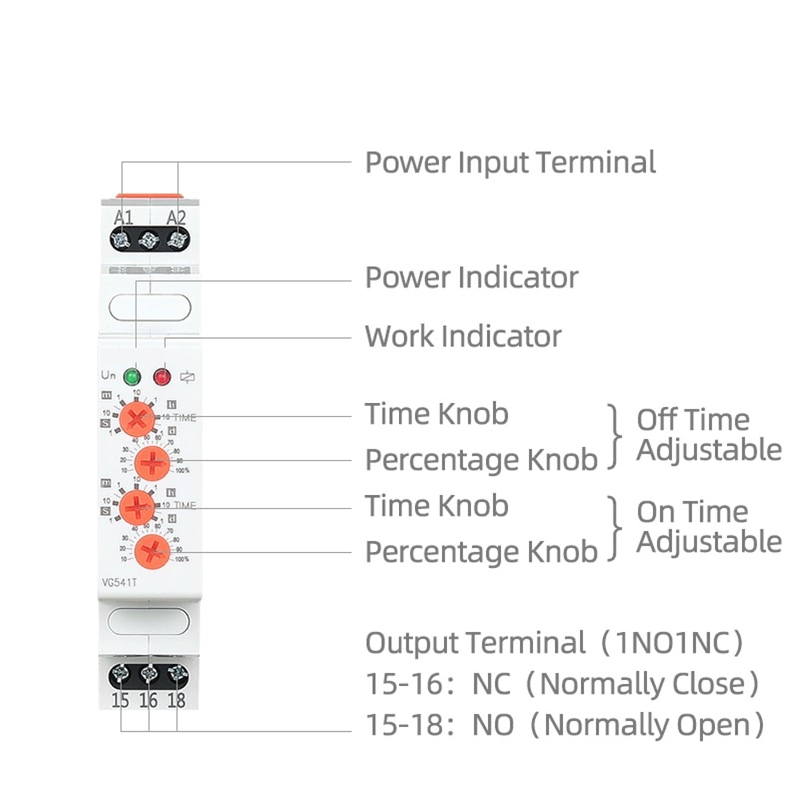 Relé de tiempo cíclico 220V 24V 12V AC/DC relé intermitente asimétrico entre encendido y apagado temporizador de reciclaje tiempo de repetición ajustable 1 Uds(AC DC 12V-240V)