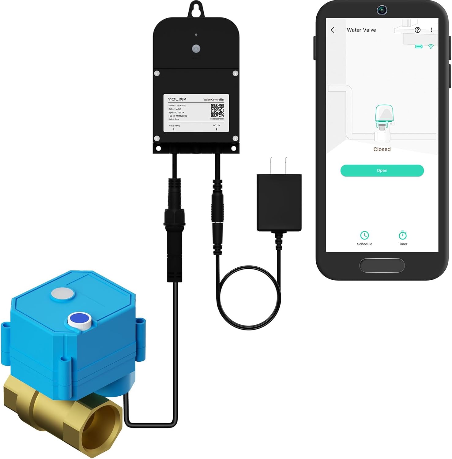 YoLink 1" Wireless Smart Brass Motorized Valve Kit - LoRa Long Range, Offline Leak Shutoff, 2-Year Battery Backup