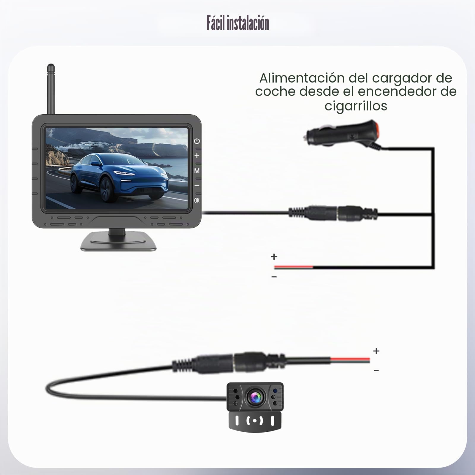 Hikity Kit Cámara Marcha Atrás Inalámbrica 4,3" Soporte Matrícula