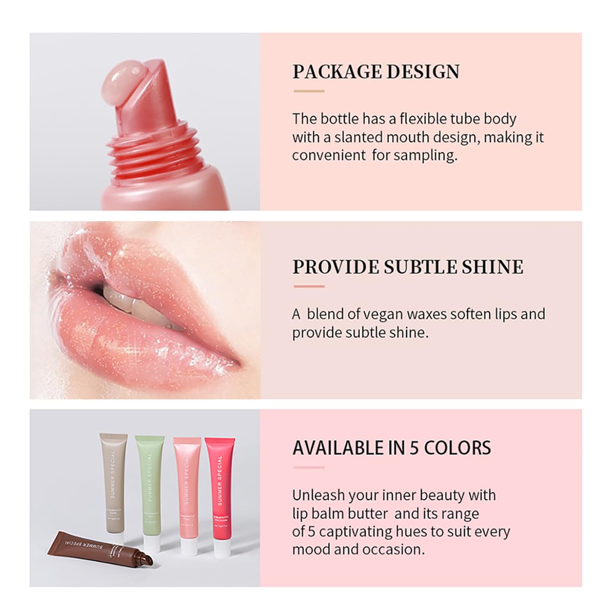 5PCS Summer Special Lip Balm Butter Set - Natural Shea Butter & Avocado Oil, Hydrating Non-Sticky&Lightweight, Soothes & Softens Dry Lips, Lip Care Gift Set - Image 3