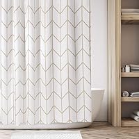 Vista 2 de mDesign - Cortina de ducha de tela de fácil cuidado con ojales reforzados, para duchas y bañeras, lavable a máquina, diseño de zigzag, 72” x 72