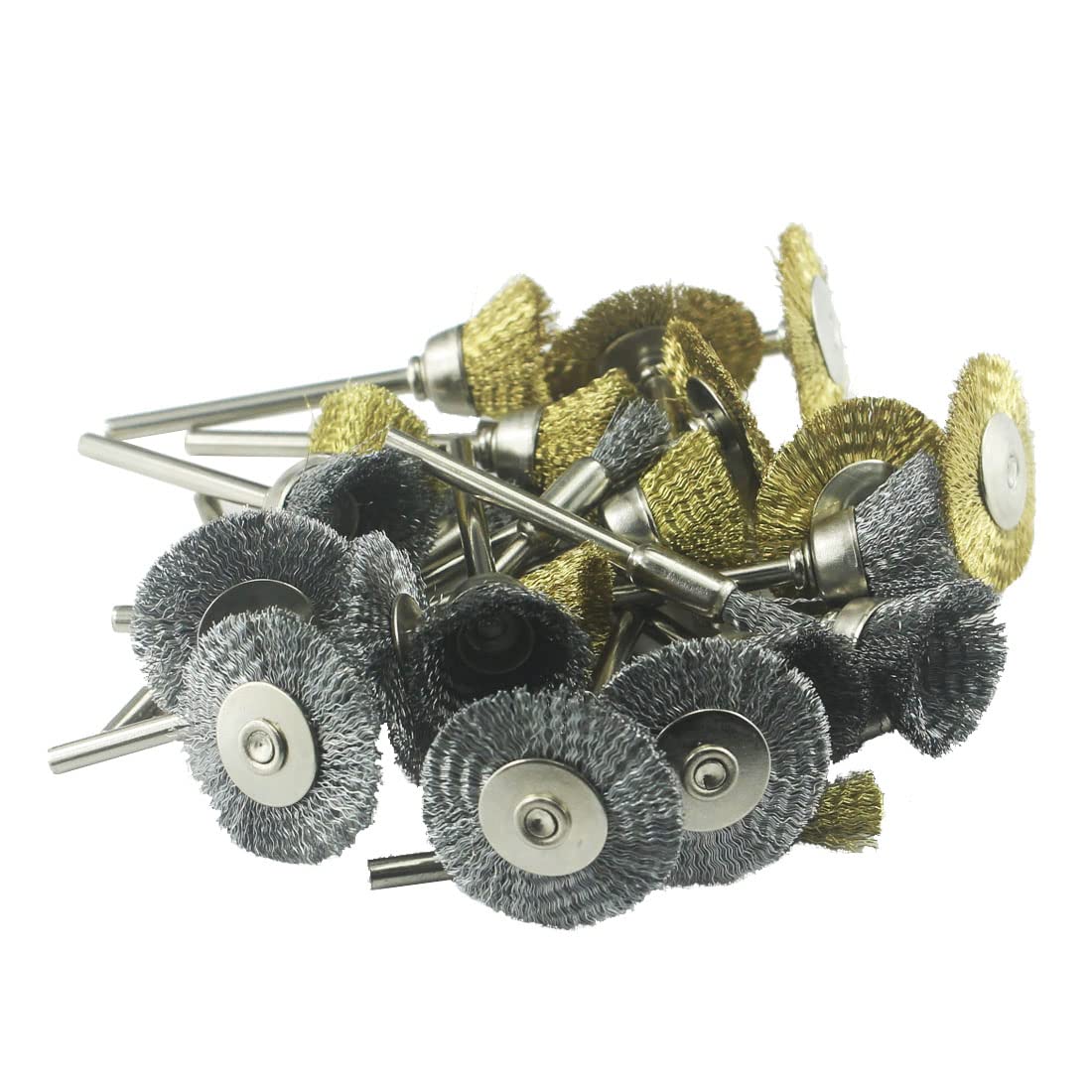 𝐉𝐔𝐍𝐋𝐈𝐗𝐍 30 Pcs Wire Brush Wheel, 1/8" Shank Coarse Crimped Brass and Steel Wire Brushes Kits for Dremel Rotary Tool