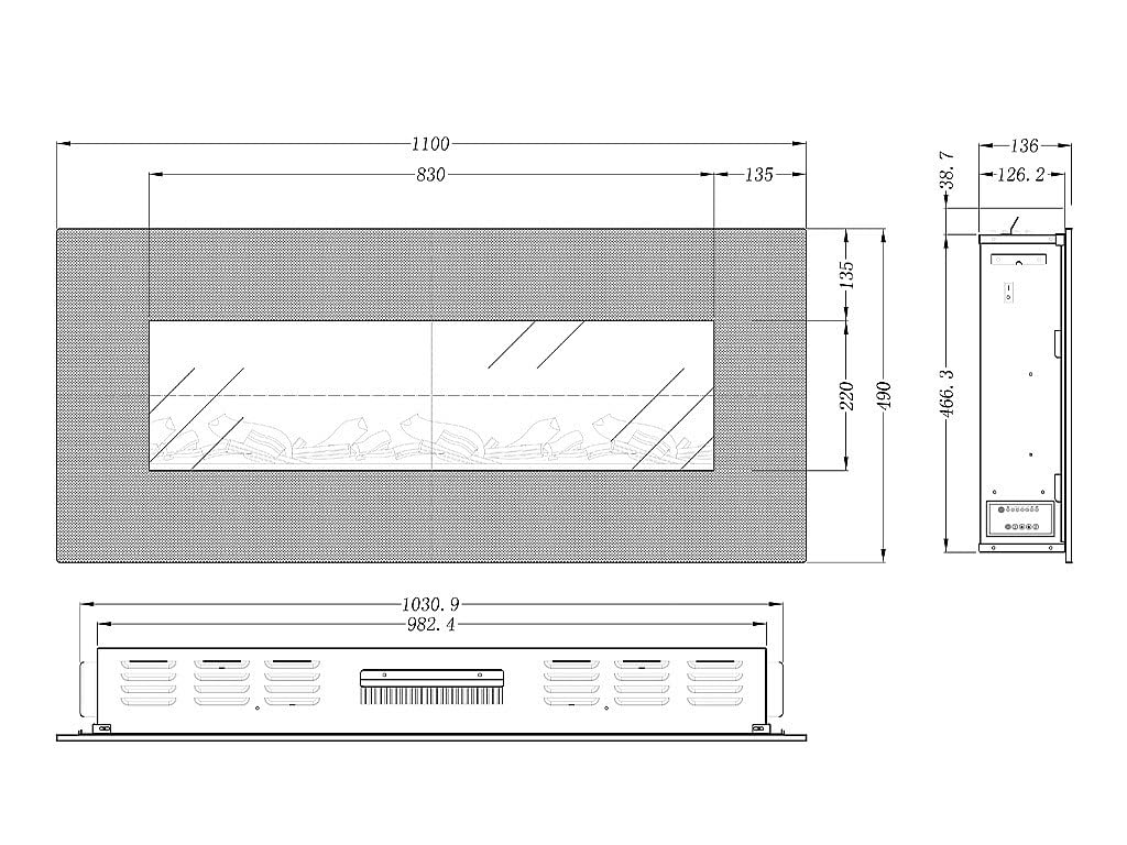 Caminetto elettrico da parete L110 x P14 x H49 cm Bianco - LALITA
