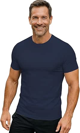 LINE ONE Herren T-Shirt Rundhals Unterhemd Herren - Stretch - Kurzarm Shirt Männer aus Baumwolle Basic Slim Fit