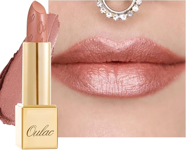 OULAC Metallic Shine Glitter Lipstick, Nude High Impact Lipcolor, Brown Soft and Ultra Hydrating, Long Lasting, Vegan & Cruelty-Free, Full-Coverage Lip Color 4.3 g/0.15 oz Pure Envy(07)