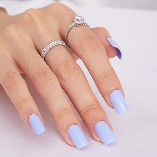 Uñas postizas a presión medianas, uñas postizas cuadradas de gel azul brillante, color puro, ajuste supremamente natural, reutilizables, para