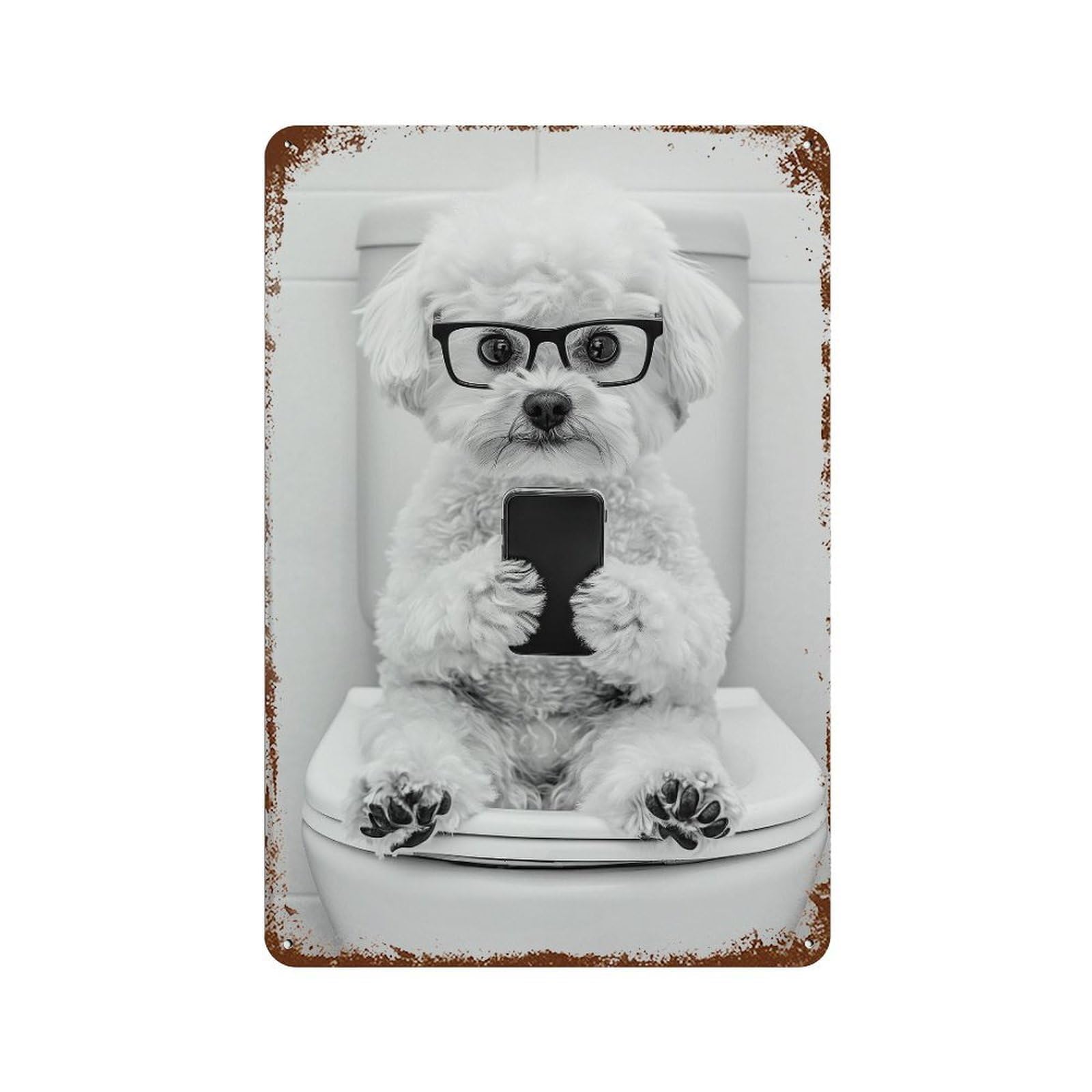 xiaoxiaoshen Maltipoo on Toilet Print Wall Decor Art Metal Tin Poster Modern Home Decor Art Home Bar Shop Decorations Vintage Sign 30x20cm