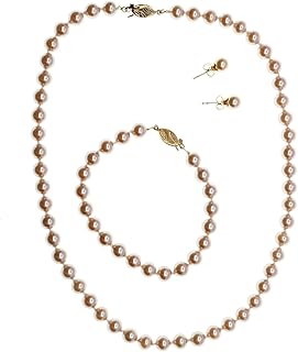 Juego 3 Piezas Majorca Pearls. MJ-3006.2. Collar, Pulsera, Pendientes en Color Rosa Claro.