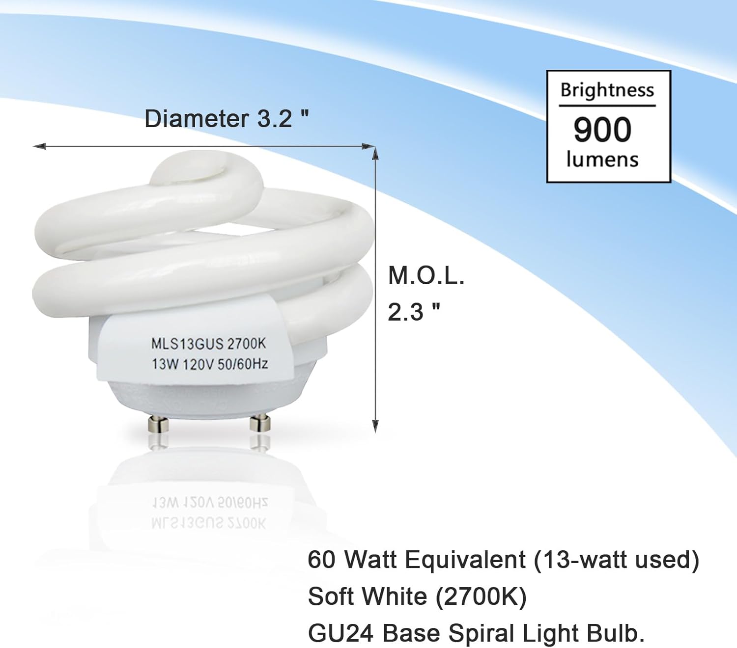 13W T3 Spiral Light Bulb MLS13GUS, Soft White 2700K, Compatible with Maxlite MLS13GUSWW and TCP 33213SSP,2 Pack