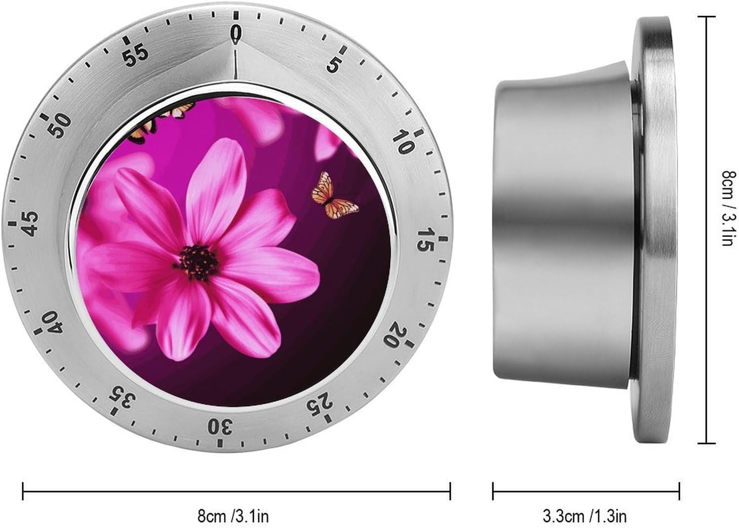 Pink Colour Flower Stainless Steel Timer, Kitchen Timer with Magnetic Base, Countdown Timers for Gym, Office, Cooking, Baking, Jogging
